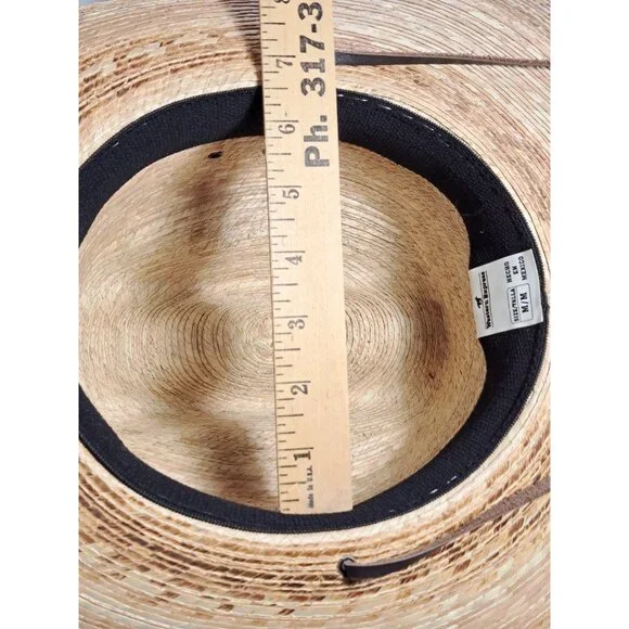 Western Express Cowboy Hat Authentic Mexico Tan Straw Leather Braided Med Men's - Picture 9 of 11